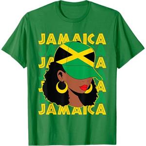 Womens Proud Jamaican Afro Black Woman Jamaica Flag Pride T-Shirt 2XL