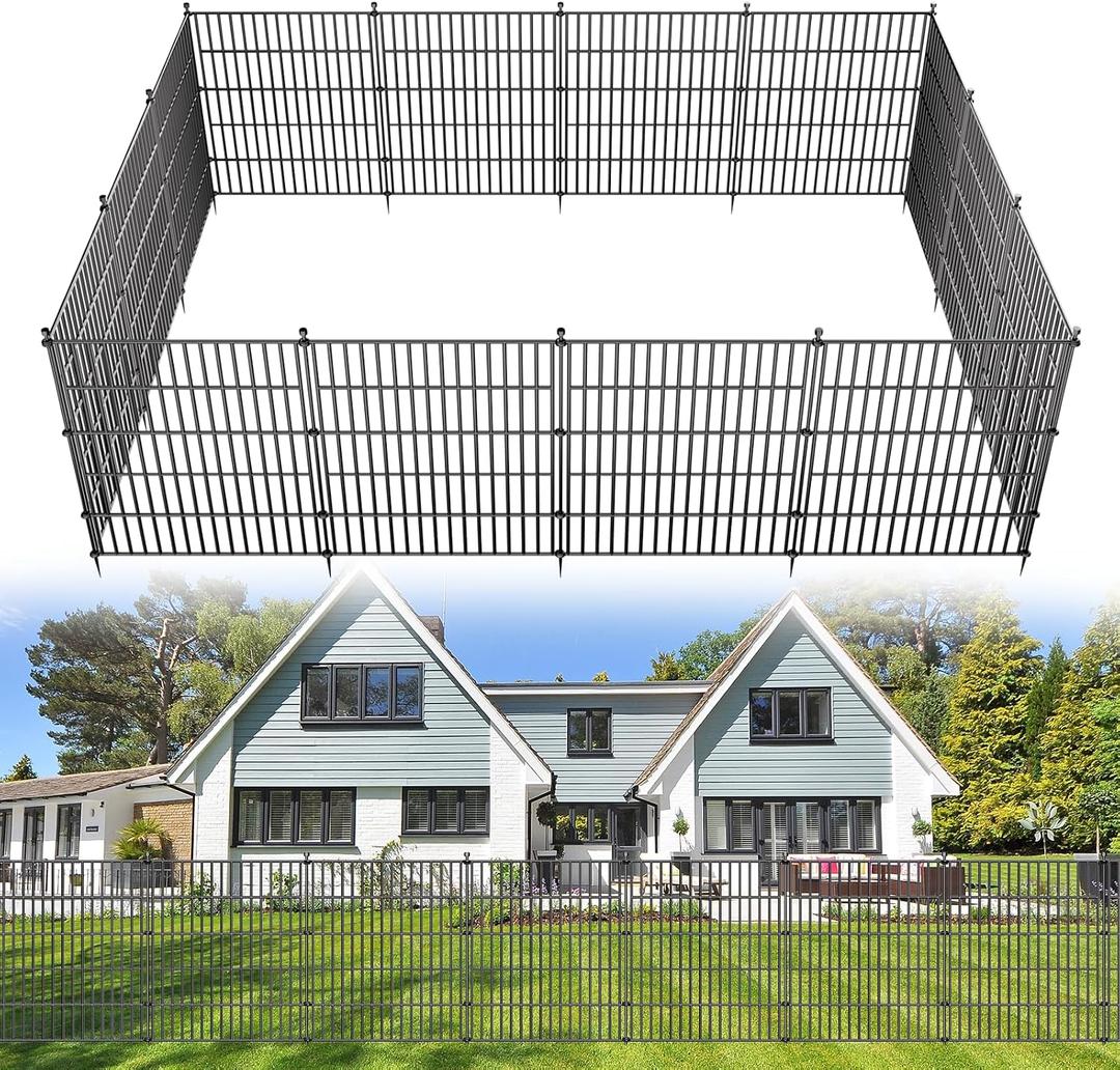 15 Panels No Dig Decorative Outdoor Garden Fence for Yard, 32 in(H) X 35.4 ft(L) Animal Barrier Fencing Rustproof Metal Wire Panel Border for Dog, Rabbits, and Patio Temporary Ground Stakes