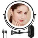 Rechargeable Wall Mounted Makeup Mirror, 8.5 inch Double-Sided 1/10x Magnifying Bathroom Mirror with 3 Color Lights, Lighted Vanity Mirror with 2-Touch Screen Dimming & Luminance Memory (Brush Black)
