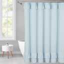 Light Blue Ruffle Shower Curtain Farmhouse Fabric Cloth Shower Curtains for Bathroom 54 x 78 Inch,Stall Size