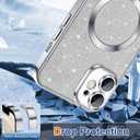 Hython for iPhone 12 Case Glitter, Clear Magnetic Phone Cases with Camera Lens Protector [Compatible with MagSafe] Bling Sparkle Plating Soft TPU Slim Shockproof Protective Cover Women Girls, Silver