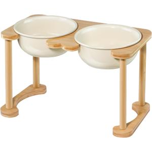 Ceramic Dog Bowls with Non-Skid Stand, Elevated Feeding Bowl for Medium Large Dogs,Raised Food and Water Dish Set, Dog Pet Feeder (11'' Tall-56OZ-Cream White)