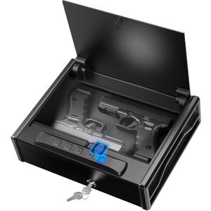 Biometric Gun Safe for Handgun - 3-Way Quick Access Pistol Safe with Fingerprint/Digital Keypad/Key, Large Capacity Gun Lock Box for Home, Bedside Nightstand and Car, Stain Black