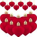 36 Pcs Valentines Day Velvet Heart Ornaments Bulk Valentine Tree Decoration Mini Flocking Hanging Ornaments for Valentine's Anniversary Party Mini Tree Decor(Red)