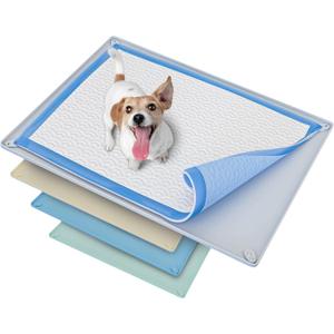 TidyFriend Dog Pee Pad Holder Tray Fits for 30 x 23 Pee Pads with Corner Lock Holes, Raised Edges, Non-Spill, Easy to Clean Silicone Dog Potty Tray Holder, For Indoor Floor Protection (Light Grey)