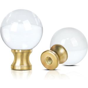 2 Pieces Crystal Lamp Finial Decorative Top Accessories Cap Knob1/4-27 Screw Topper Clear Lamp Finial With Polished Chrome Base Knob For Lamp Shade Indoor Lamp Top Ornaments (Round)