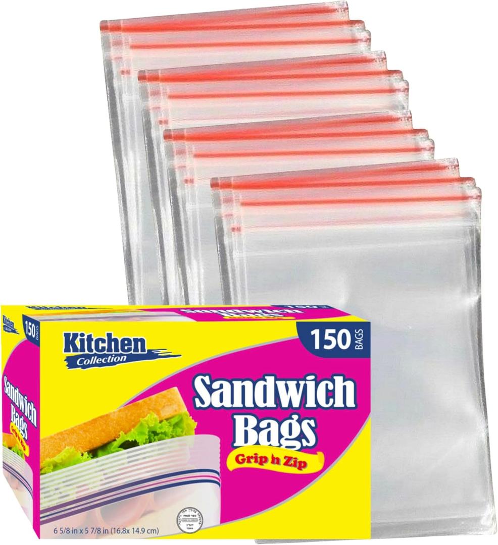 Bluesky Premium Grip & Zip Sandwich-(Pack of 150) -Perfect for Snacks & Lunches, 6.62" x 5.87", Clear