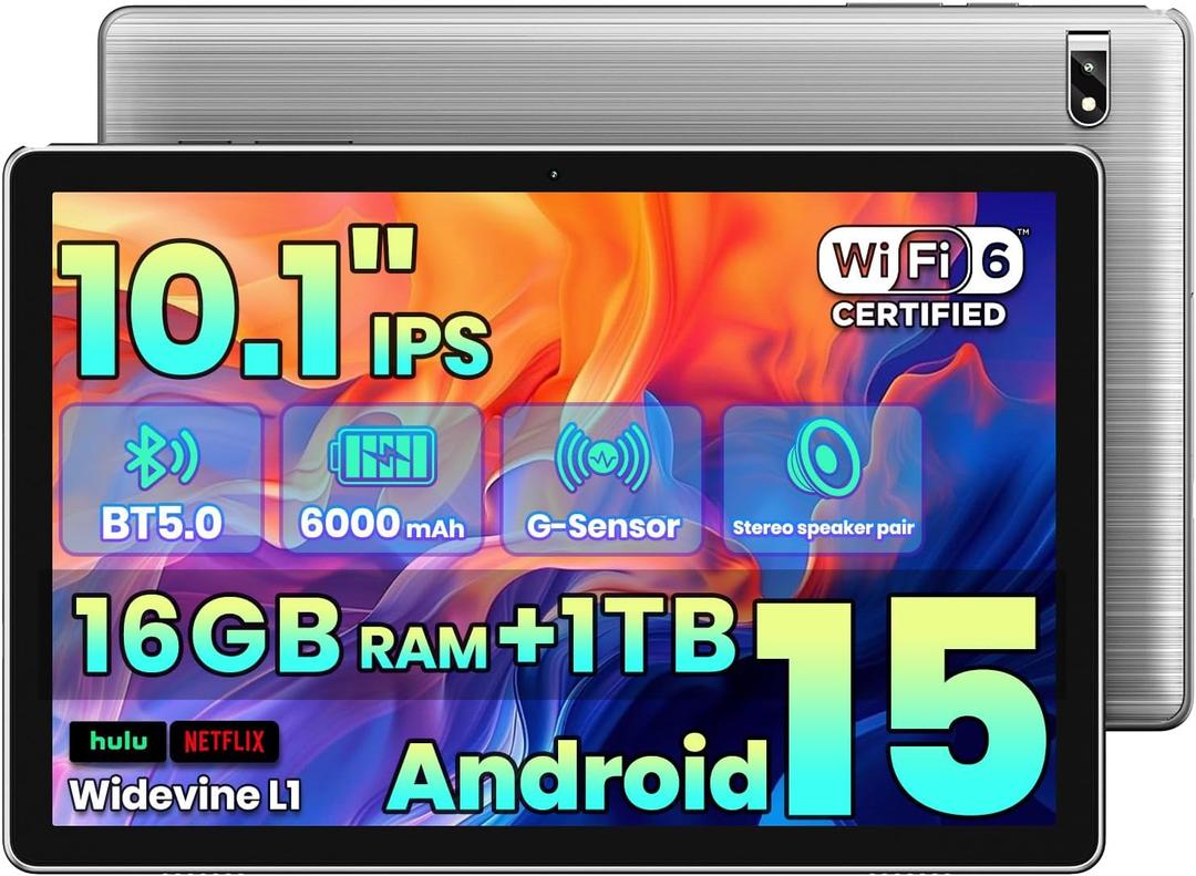 2026 Android Tablet with Gemini AI,16GB+1TB Expand,10.1 inch Tablet,Octa-core CPU,Dual Camera,WiFi6, 6000mAh,Widevine L1,Split Screen,Family & Work,Gift for Him Her Birthday Anniversary Present (Gray)