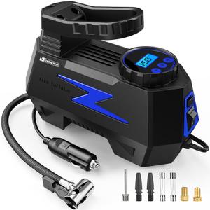 FADAKWALT Tire Inflator Portable Air Compressor, DC 12V Tire Air Pump with LED and 150PSI Digital Pressure Gauge, Portable Tire Inflator for Car Tires, Motorcycles, Bike, Ball (Blue)