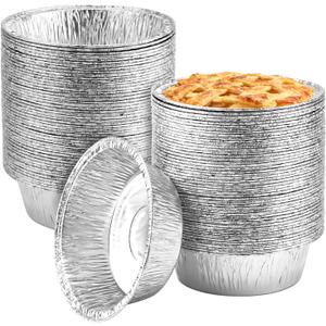 Oopsu 100 Pack 5" Round Tart Pie Foil Pans Disposable Aluminum Foil Tart & Pie Tins for Baking,Cooking,Storage or Reheating