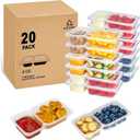 MACTANO Reusable Snack Containers with Lids, 9 oz Double Compartment Plastic Snack Pack Containers Portion Control Meal Prep Snack Boxes BPA Free 20 Sets for Work Travel School