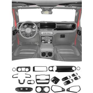 21Pcs Full Set Interior Decoration Trim Kit for Jeep Wrangler JL JLU Gladiator JT 2024+ Central Control Panel Reading Light Air Conditioning Vent Cover Trim, Carbon Fiber