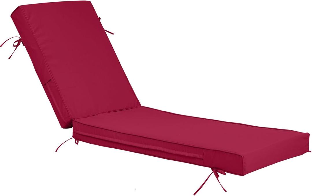 Outdoor Chaise Lounge Cushions, 4 Inch Thick Waterproof Fade Resistant Patio Furniture Lounger Chair Cushion Pad for Pool (1, Burgundy, 72'' L x 21'' W x 4" T)