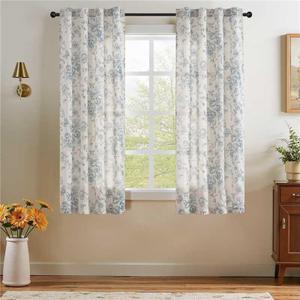 jinchan Linen Floral Curtains 63 Inch Length for Living Room Bedroom Light Filtering Farmhouse Peony Flower Drapes Rustic Window Curtain Set Rod Pocket Back Tab 2 Panels Blue