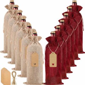 Homum 12Pcs Premium Burlap Wine Bags and 12Pcs Gift Tags, Reusable Wine Bottle Gift Bags with Drawstrings for Wedding, Birthday, Blind Tastings, Christmas, Travel,Party, Storage