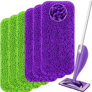 Reusable Mop Pads Compatible with Swiffer Wet Jet Mop, Wet Jet Pads Refills Microfiber Mop Pads Wet & Dry Use Mop Replacement Pad for Swiffer Wetjet Cleaning Supplies-6 Pack (Purple & Green)
