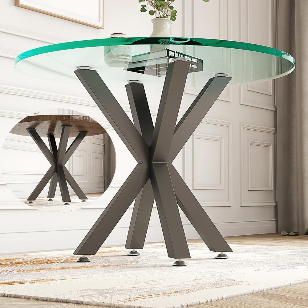 28" Metal Table Base with Suction Cups, Modern Desk Base for Marble, Glass, Wood Top,Furniture Legs for Home, Kitchen, DIY Desk, End Table, Coffee Table (Black, 28" H*25.3" W)