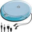 CD Player Portable with 60 Second Anti Skip, Stereo Earbuds, Includes Aux in Cable and AC USB Power Cable for use at Home or in Car. Blue