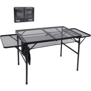 Nice C Folding Grill Table, Camping Table, Tailgate Tables, Grill Tables, Outdoor, Metal Folding Adjustable Height&Width, Mesh Net, Carry Handle, 4.4ft