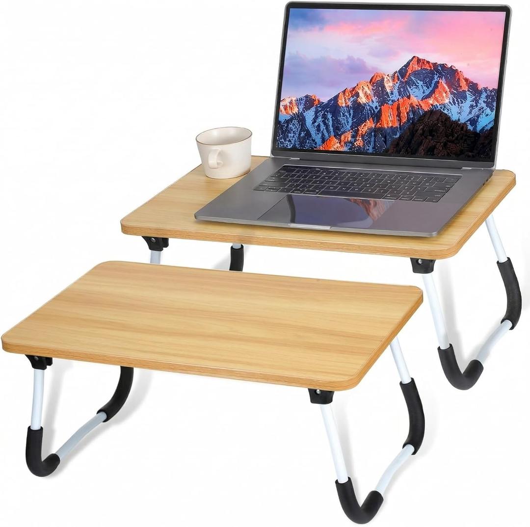 2 Pcs Foldable Laptop Table Lap Desk Mini Bed Table Portable Bed Tray Laptop Stand for Bed for Couch Sofa Working Reading Eating Children Workers School Classroom Home Office Supplies (Wood Color)