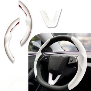 for Tesla Model 3 Highland and Model Y Juniper Steering Wheel Cover Trim Interior Decoration Protection Accessories (M3/My-White 3pcs)