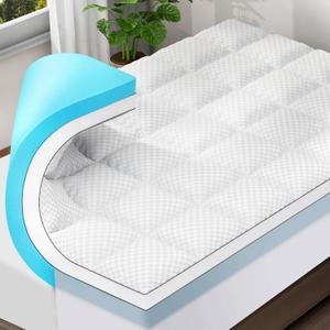 OLANLY Dual-Layer 4 Inch Twin Size Memory Foam Mattress Topper for Back Pain, 2 Inch Cooling Pillow Top Mattress Pad Cover and 2 Inch Gel Memory Foam Topper, Deep Elastic Pocket, White