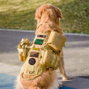 AIWAI Tactical Dog Harness with Pouches,Dog Vest Harness for Large Medium Dogs No-Pull Adjustable Military Dog Harness with Handle Walking Hiking Training (Khaki, XL)