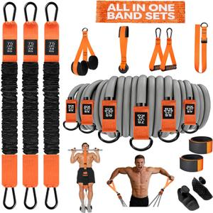 2 in 1 18PCS Heavy Resistance Bands & Assisted Pull Up Bands Combo  300LBS/225LBS with Non-Slip Handles, Ankle Straps, Door Anchor, Adjustable Bands & Foot Pedals for Strength Training