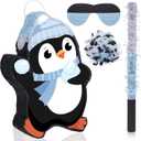 Lewtemi 15.1 Inch Penguin Piata Penguin Party Favor Supplies Candy Animal Piata with Stick Confetti and Blindfold Gift for Boy Girl Adults Winter Theme Birthday Party Supplies Decorations (Elegant)