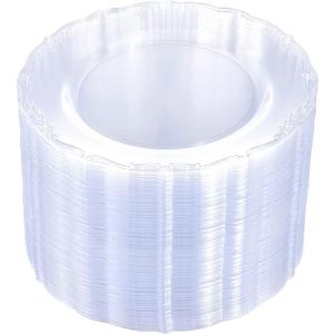 U-QE 60 Pieces Clear Plastic Plates - 10 Inch Clear Disposable Plates - Washable & Reusable - Premium Hard Disposable Dinner Plates - Party Supplies for Birthdays, Celebrations, Wedding and Events