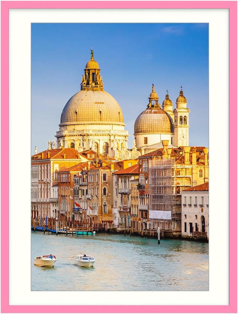 wyooxoo 30x40 Picture Frame Made of Solid Wood Pink Photo Frames Display Pictures 24x36 with Mat or 30x40 Without Mat Colorful Frame For Horizontal Vertical Wall Mounting
