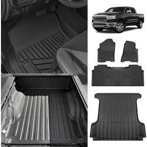 TripleAliners Truck Bed Mat & Floor Mats Front Rear Full Set Compatible with 2019-2025 RAM 1500 Accessories All Weather TPE Liners Carpets Mat Custom Fit (Truck Bed Mat+ Floor Mats) TripleAliners Truck Bed Mat & Floor Mats Front Rear Full Set Compatible with 2019-2025 RAM 1500 Accessories All Weather TPE Liners Carpets Mat Custom Fit (Truck Bed Mat+ Floor Mats)