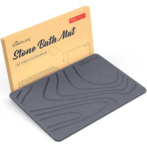 Stone Bath Mat, Diatomaceous Earth Shower Mat, Non-Slip Super Absorbent Quick Drying Bathroom Floor Mats, Natural, Easy to Clean (23.6 x 15.35 Darkgrey)