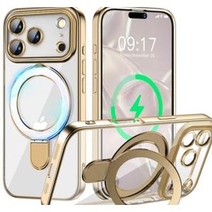 Pmteyoim Magnetic for iPhone 17 Pro Max Case with Invisible Stand[Compatible with MagSafe][Full Camera Lens Protector][Military Drop Protection] Shockproof Not Yellowing Clear Slim Soft for Women Men