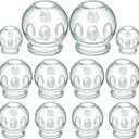 Nuanchu 12 Pieces Fire Glass Cupping Set 4 Sizes Chinese Acupoint Cupping Therapy Kit with Finger Grips for Myofascial Massage Muscle Nerve Joint Pain Massage Back Relieve Fatigue