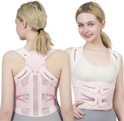 babaka Posture Corrector for Women and Men Upgraded Back Brace, Adjustable Back Support for Upper and Lower Back Pain Relief, Shoulder Straightener for Hunchback, Scoliosis, Lumbar, Spine (Pink, Small)