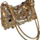 GORGLITTER Women's Metallic Sequin Purse Bags Square Hobo Bag Sparkling Knot Strap Shoulder Handbags