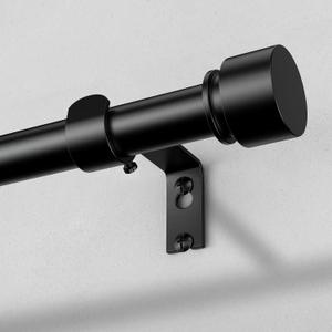 Curtain Rods for Windows 48 to 84 Inch, Black Modern 1 Inch Window Treatment Rods with Black End Cap Finials, Decorative Adjustable Heavy Duty Easy Install Drapery Rods for Bedroom Living Room (36''-88'' (1 Pack))