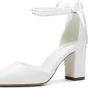 Hyinlays Women's Open Toe Block Heel Pearl Wedding Shoes for Bride Chunky Heeled Sandals Bridal Shoes Pumps,9