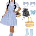 GERVAISE Womens Blue Plaid Dress Halloween Costume Outfit 8pcs Accessories Full Set