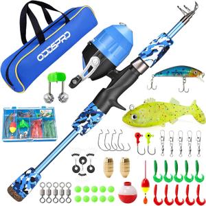 ODDSPRO Kids Fishing Pole Pink, Portable Telescopic Fishing Rod and Reel Combo Kit - with Spincast Fishing Reel Tackle Box for Girls, Youth (1.2M 3.94Ft, Blue)