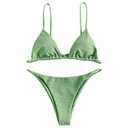 ZAFUL Womens Textured Tie String Bikini Swimwear Triangle Smocked Swimsuits Two Piece Set, M