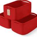 3-Pack Small Storage Baskets for Organizing | Woven Shelf Toy Basket | Rope Baskets for Gifts Empty | Closet Organizer Bins with Handles | Cube Decorative Box | 11.87.85.1 | Christmas Red