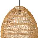 Arturesthome 17.7" Rustic Woven Rattan Pendant Light, Coastal Lighting Fixture, Vintage Farmhouse Lampshade Chandelier Hanging Ceiling Lamp Shade for Kitchen Island Dining Room