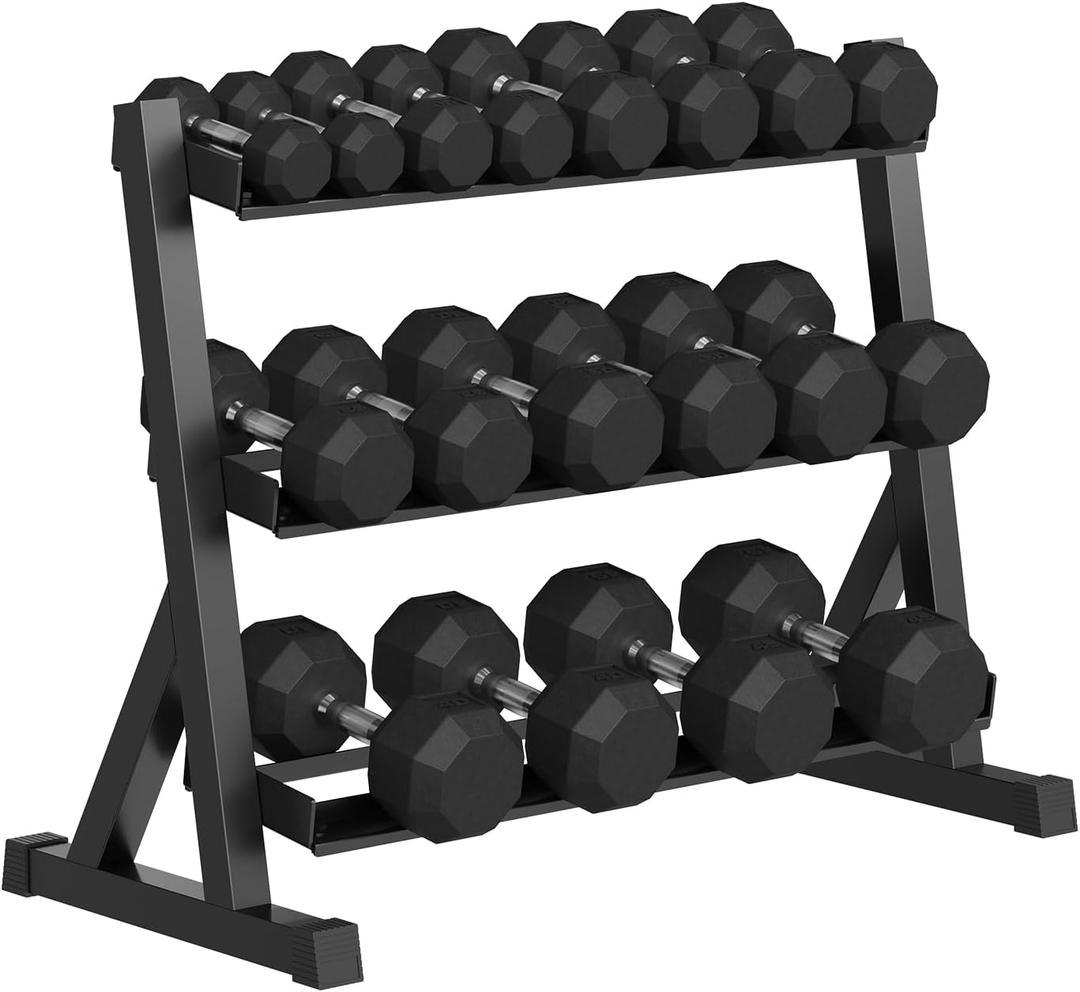 Premium Rubber Coated Hex Dumbbell Weight Set With Rack, Multiple Packages, 210LB/350LB/450LB/550LB for Home Gym, Coated Hand Weights for Strength Training, Workouts
