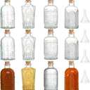 12 Pack 6oz Glass Bottles with Cork Stoppers, 200ml Clear Glass Liquor Bottles with 4 Vintage Patterns, Refillable Whiskey Bottles for Wine, Oil, Vinegar, Kombucha, Wedding Favors