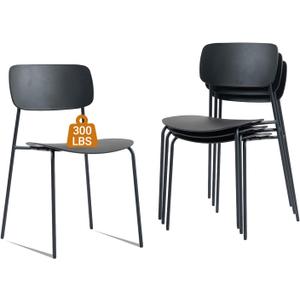 Sidanli Stackable Chairs Set of 4, Waiting Room Chairs with Metal Legs and Ergonomic Plastic Seat, Stacking Office Chairs for Conference Reception Church Banquet, Black