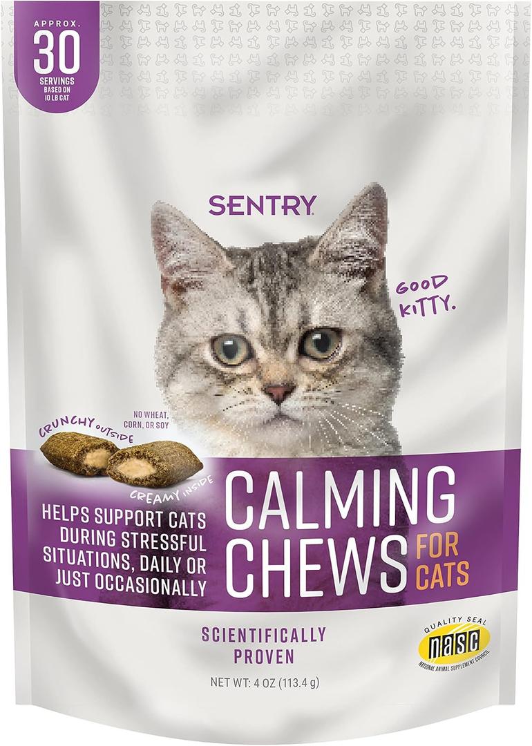Sentry Calming Chews for Cats, Calming Aid Helps to Manage Stress, With Pheromones That May Help Curb Destructive Behavior, Calming Health Supplement for Cats, 4 oz. BBD 03/29/26