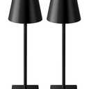 KDG 2 Pack Cordless Table Lamp, Portable LED Desk Lamps, 5000mAh Battery Operated, 3 Color Stepless Dimming Up, for Restaurant, Bedroom, Outdoor Camping, Coffee Shop, Night Light, Rechargeable (Black)