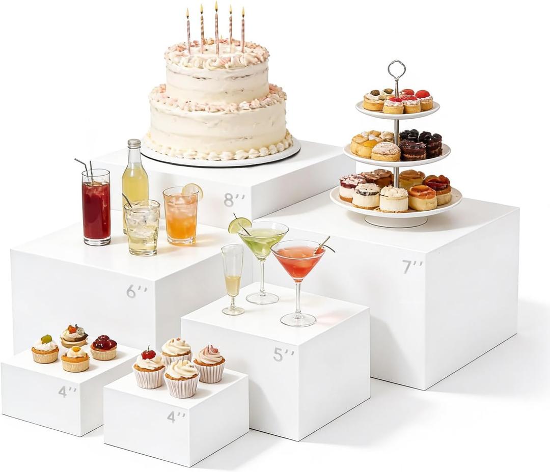 Dessert Table Display Set,6pcs Buffet Risers,Dessert Table Display Set,White Buffet Risers,Acrylic Boxes For DisplayWhite,DessertTable DisplaySet,Cube Boxes NestingRisers(8"-7"-6"-5"-4"-4")